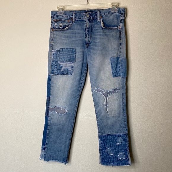 Ralph Lauren jeans women’s 31 The Waverly straight crop patchwork distressed - Picture 1 of 10